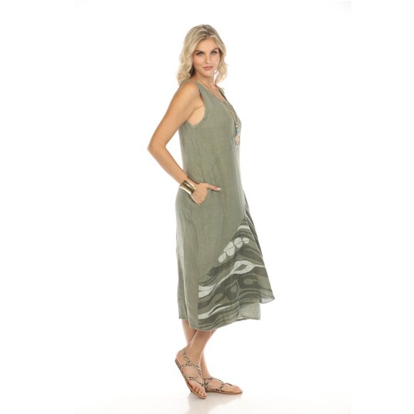 Olive Dress with Pockets and Abstract Design - Picture 5 of 9